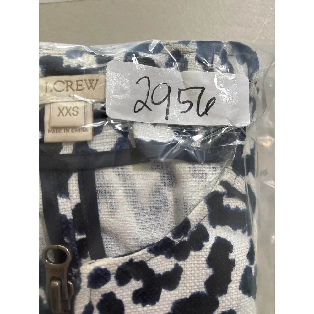 J. Crew Women Size XXS Blue and White Leopard Print Full‎ Zip Moto Bomber Jacket